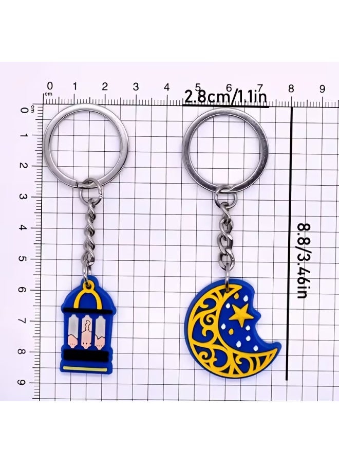 مجموعة سلاسل مفاتيح عيد مبارك (10 قطع) | سلاسل ملونة من مادة PVC بتصميمات هلال ونجمة ومسجد إسلامي، مناسبة لشهر رمضان وعيد الفطر | إكسسوارات للحقائب والمحافظ - Image 3